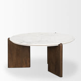 Rumer Dark Brown Wood w/ White Marble Coffee Table by Mercana at Eve Furniture