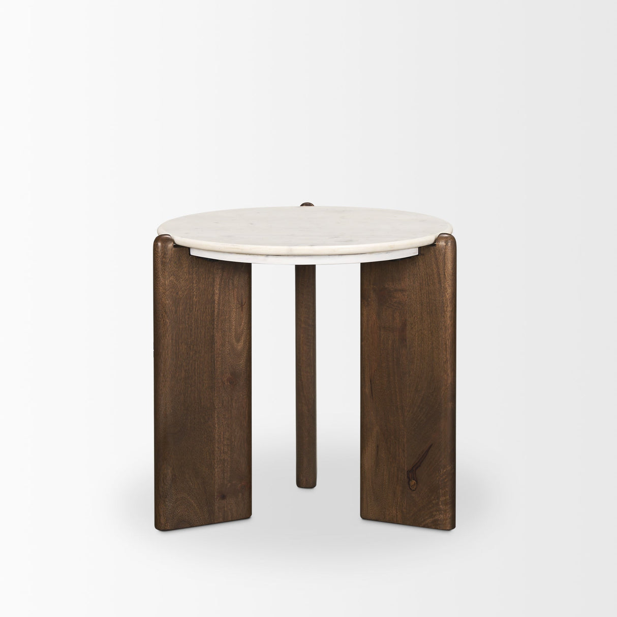 Rumer Dark Brown Wood w/ White Marble Side Table by Mercana at Eve Furniture