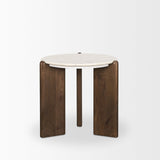 Rumer Dark Brown Wood w/ White Marble Side Table by Mercana at Eve Furniture
