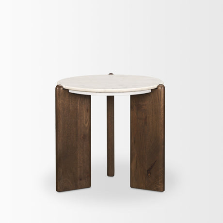 Rumer Dark Brown Wood w/ White Marble Side Table by Mercana at Eve Furniture