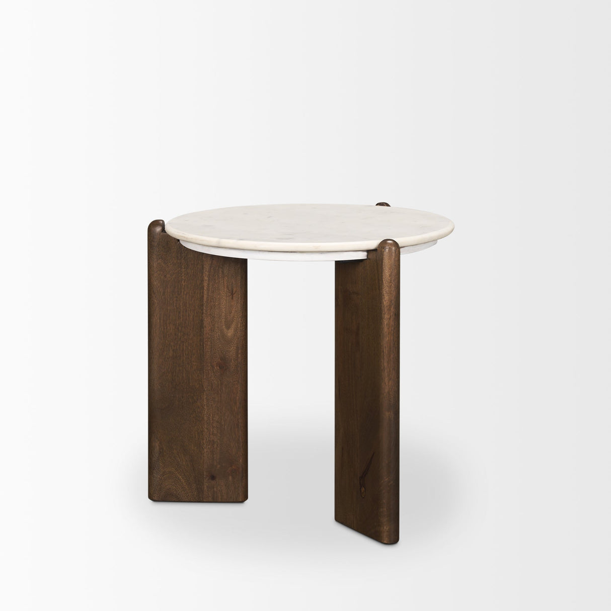 Rumer Dark Brown Wood w/ White Marble Side Table by Mercana at Eve Furniture