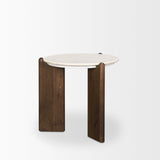Rumer Dark Brown Wood w/ White Marble Side Table by Mercana at Eve Furniture