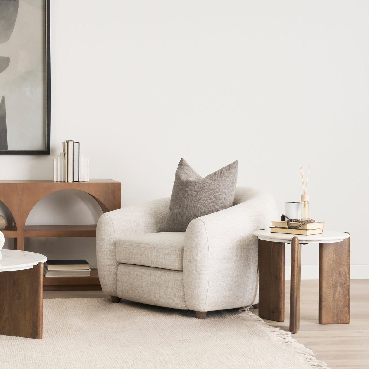 Rumer Dark Brown Wood w/ White Marble Side Table by Mercana at Eve Furniture