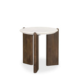 Rumer Dark Brown Wood w/ White Marble Side Table by Mercana at Eve Furniture