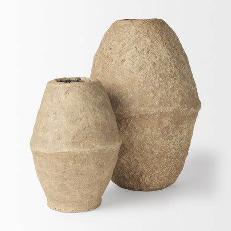 Rundal Large Beige Paper Mache Vase by Mercana at Eve Furniture