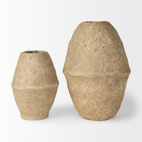 Rundal Small Beige Paper Mache Vase by Mercana at Eve Furniture