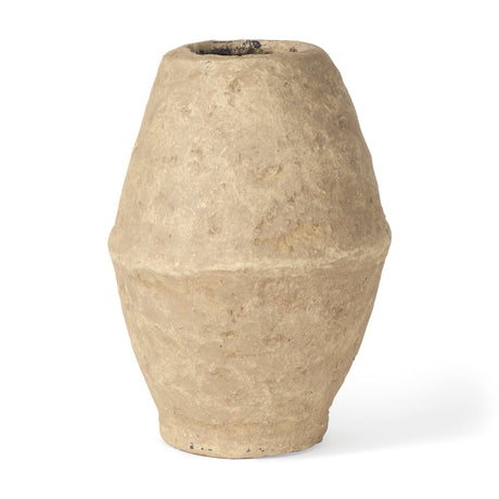 Rundal Small Beige Paper Mache Vase by Mercana at Eve Furniture