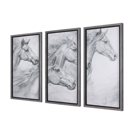 Running Horses (set of 3) by Mercana Studio a Hand Embellished Textured Framed Art Print by Mercana at Eve Furniture