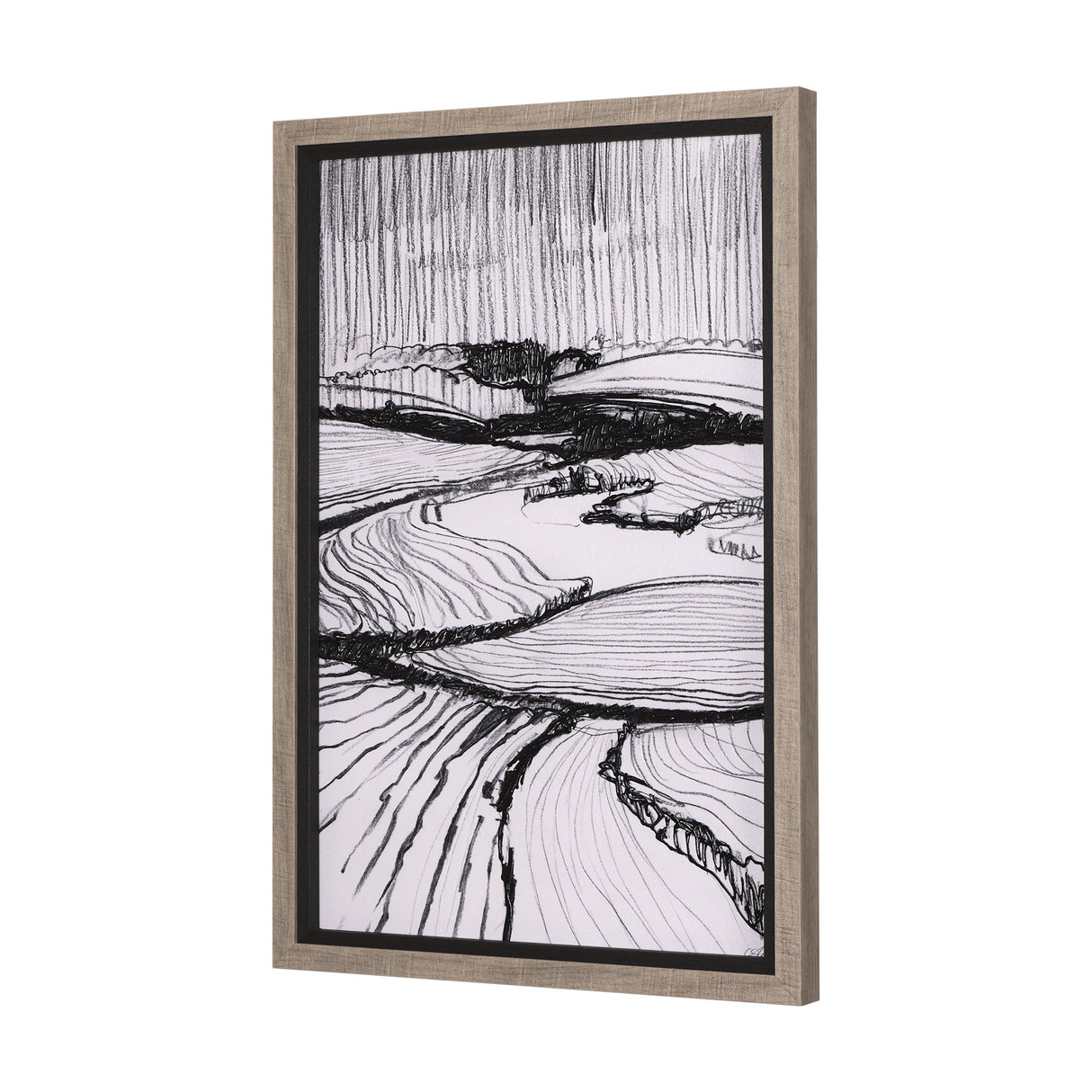 Rural Sketch-I by Mercana Studio a Hand Embellished Textured Framed Art Print by Mercana at Eve Furniture