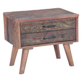 Rustic Roots 22" Hand Painted Square Side Table with Two Drawers