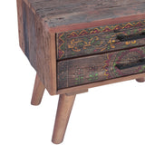 Rustic Roots 22" Hand Painted Square Side Table with Two Drawers
