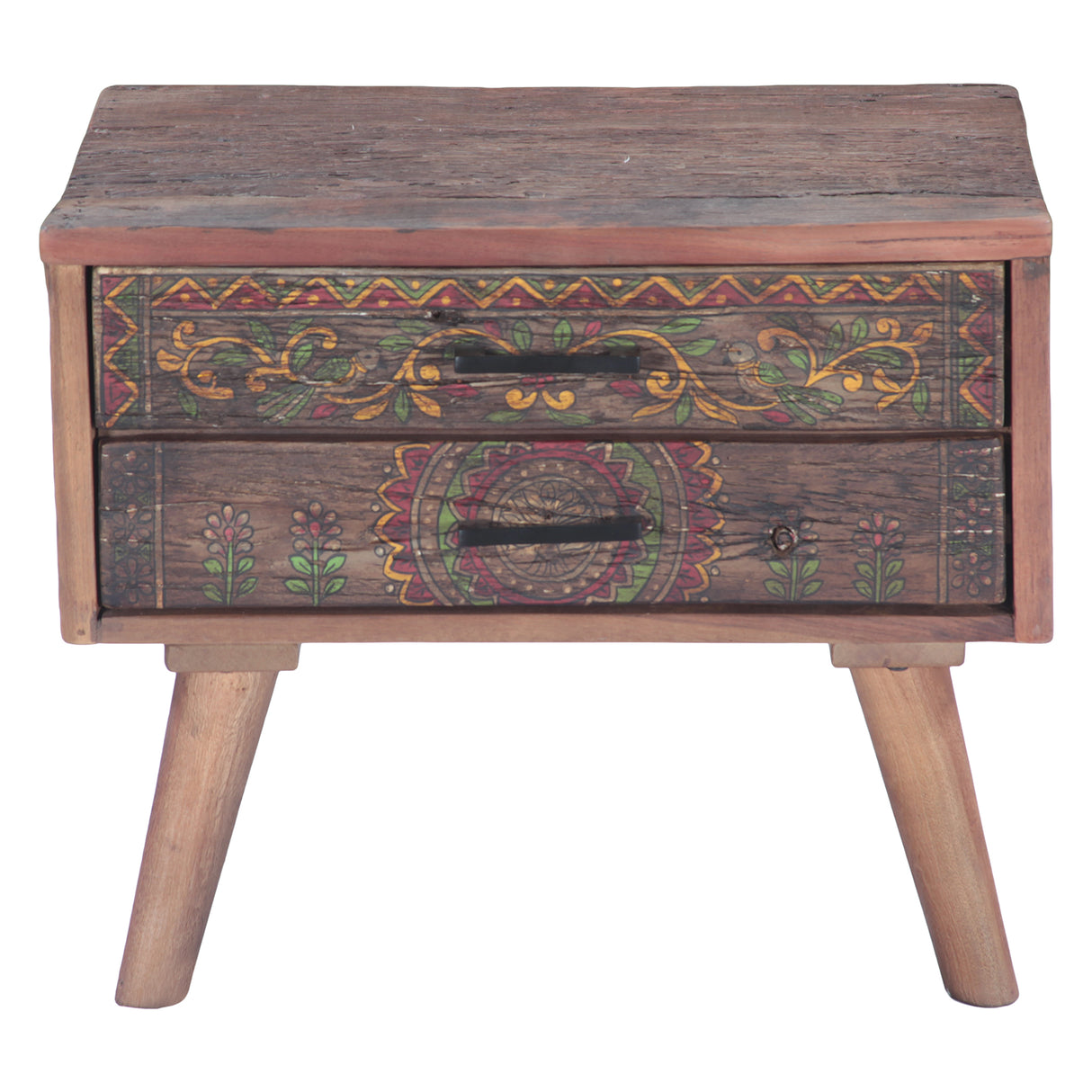 Rustic Roots 22" Hand Painted Square Side Table with Two Drawers