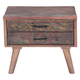 Rustic Roots 22" Hand Painted Square Side Table with Two Drawers