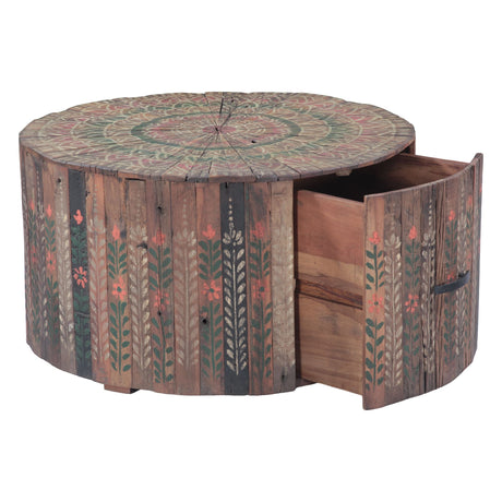 Rustic Roots 32" Hand Painted Round Coffee Table with Storage Drawer by Home Trends & Design at Eve Furniture