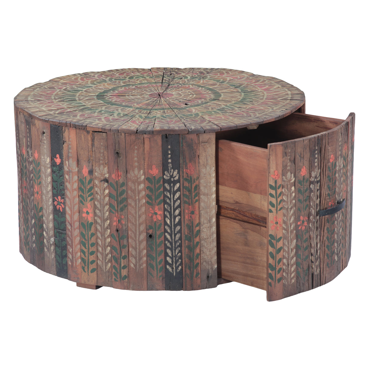 Rustic Roots 32" Hand Painted Round Coffee Table with Storage Drawer by Home Trends & Design at Eve Furniture