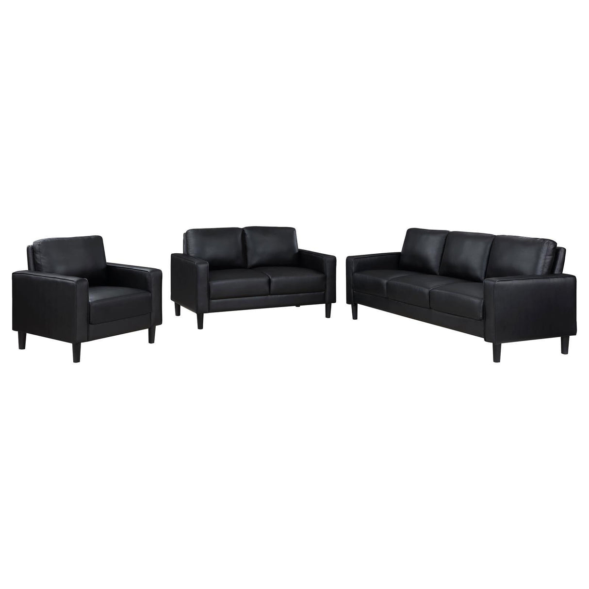 Ruth 3-piece Upholstered Track Arm Sofa Set Black by Coaster at Eve Furniture