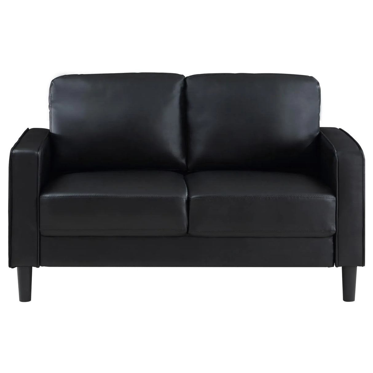 Ruth Black Upholstered Track Arm Faux Leather Living Room Set by Coaster at Eve Furniture