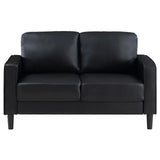Ruth Black Upholstered Track Arm Faux Leather Living Room Set by Coaster at Eve Furniture