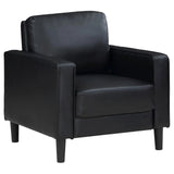 Ruth Black Upholstered Track Arm Faux Leather Living Room Set by Coaster at Eve Furniture