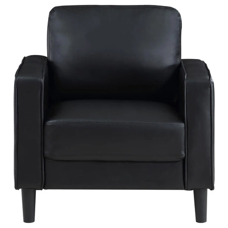 Ruth Black Upholstered Track Arm Faux Leather Living Room Set by Coaster at Eve Furniture