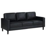 Ruth Black Upholstered Track Arm Faux Leather Living Room Set by Coaster at Eve Furniture