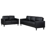 Ruth Black Upholstered Track Arm Faux Leather Living Room Set by Coaster at Eve Furniture
