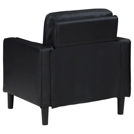 Ruth Black Upholstered Track Arm Faux Leather Living Room Set by Coaster at Eve Furniture