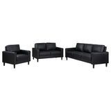 Ruth Black Upholstered Track Arm Faux Leather Living Room Set by Coaster at Eve Furniture