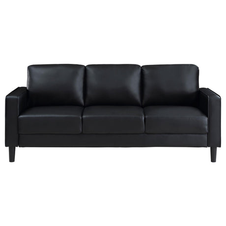 Ruth Black Upholstered Track Arm Faux Leather Living Room Set by Coaster at Eve Furniture