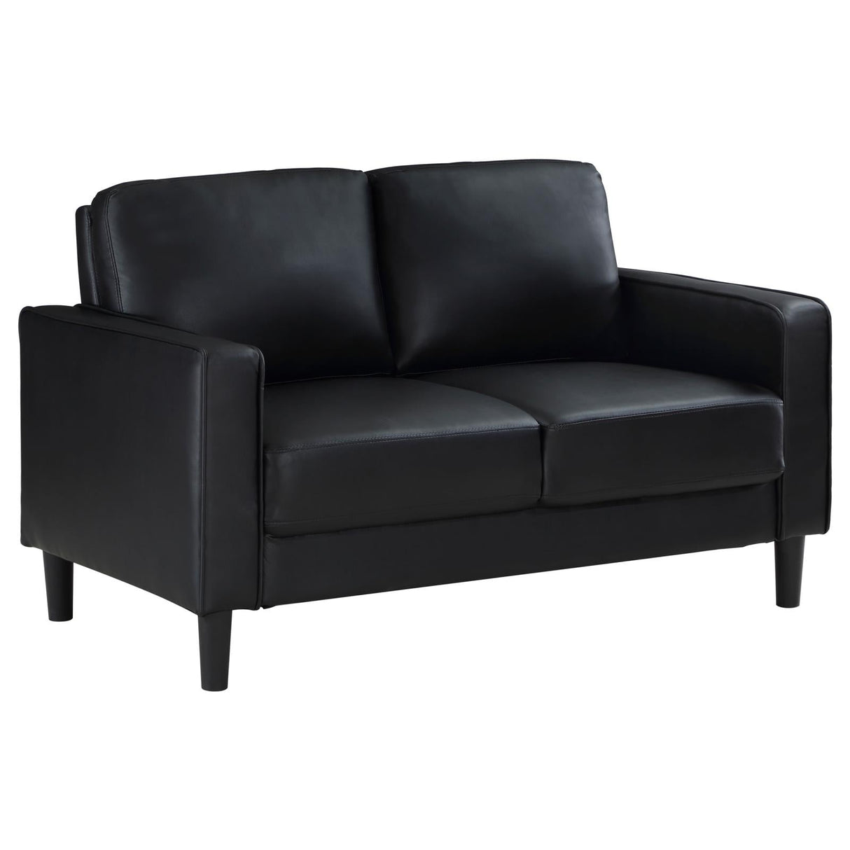 Ruth Black Upholstered Track Arm Faux Leather Living Room Set by Coaster at Eve Furniture