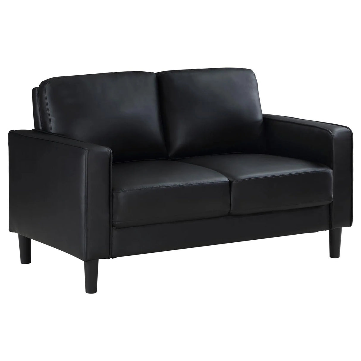 Ruth Black Upholstered Track Arm Faux Leather Loveseat by Coaster at Eve Furniture
