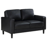 Ruth Black Upholstered Track Arm Faux Leather Loveseat by Coaster at Eve Furniture