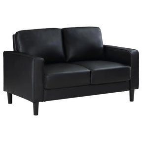 Ruth Black Upholstered Track Arm Faux Leather Loveseat by Coaster at Eve Furniture