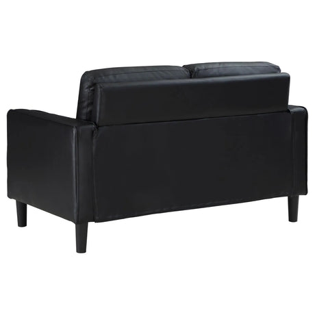 Ruth Black Upholstered Track Arm Faux Leather Loveseat by Coaster at Eve Furniture