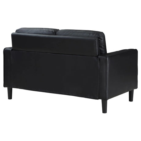 Ruth Black Upholstered Track Arm Faux Leather Loveseat by Coaster at Eve Furniture