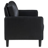 Ruth Black Upholstered Track Arm Faux Leather Loveseat by Coaster at Eve Furniture