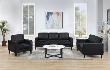 Ruth Black Upholstered Track Arm Faux Leather Loveseat by Coaster at Eve Furniture
