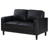 Ruth Black Upholstered Track Arm Faux Leather Loveseat by Coaster at Eve Furniture