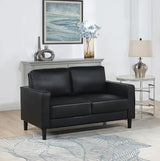 Ruth Black Upholstered Track Arm Faux Leather Loveseat by Coaster at Eve Furniture