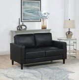 Ruth Black Upholstered Track Arm Faux Leather Loveseat by Coaster at Eve Furniture