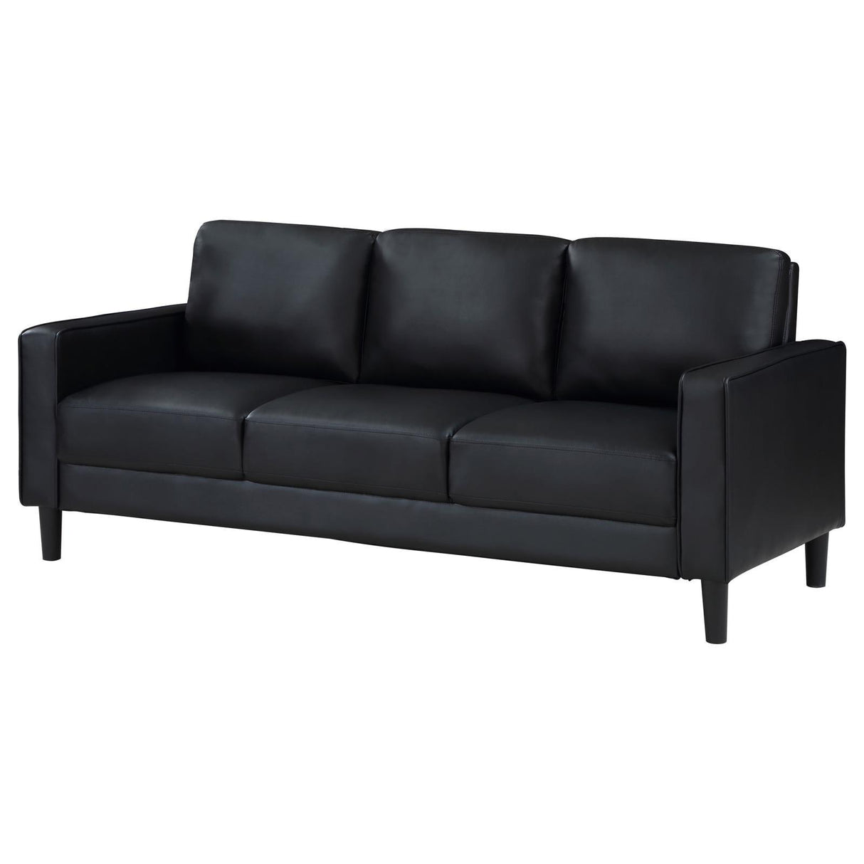 Ruth Black Upholstered Track Arm Faux Leather Sofa by Coaster at Eve Furniture