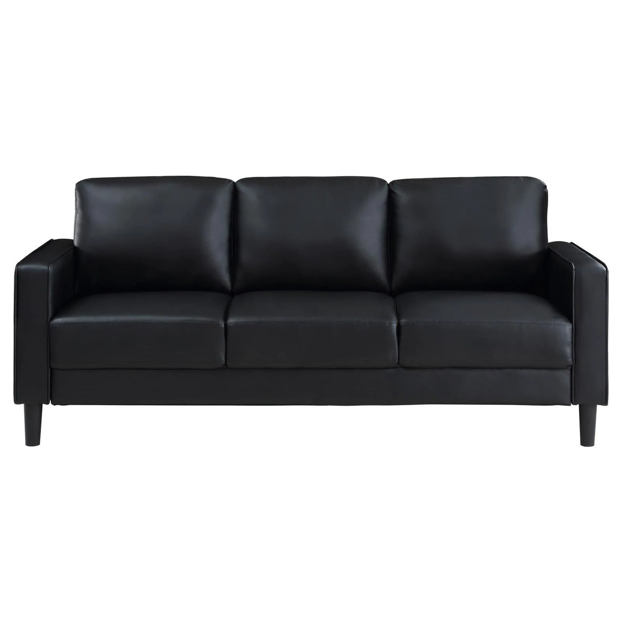 Ruth Black Upholstered Track Arm Faux Leather Sofa by Coaster at Eve Furniture