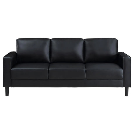 Ruth Black Upholstered Track Arm Faux Leather Sofa by Coaster at Eve Furniture