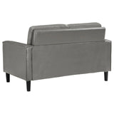 Ruth Gray Upholstered Track Arm Faux Leather Living Room Set by Coaster at Eve Furniture