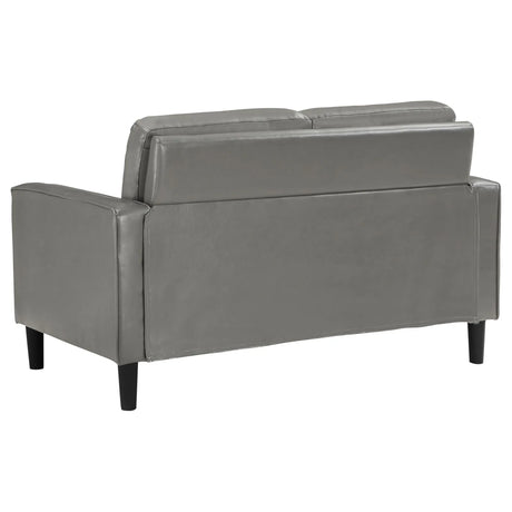 Ruth Gray Upholstered Track Arm Faux Leather Living Room Set by Coaster at Eve Furniture