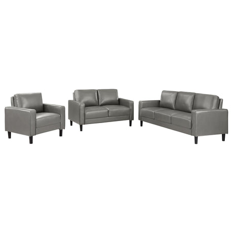 Ruth Gray Upholstered Track Arm Faux Leather Living Room Set by Coaster at Eve Furniture