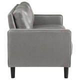 Ruth Gray Upholstered Track Arm Faux Leather Living Room Set by Coaster at Eve Furniture