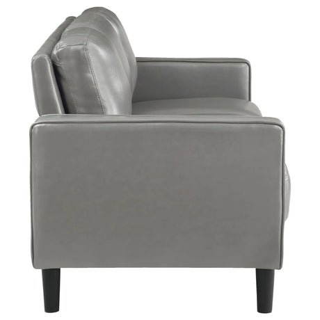 Ruth Gray Upholstered Track Arm Faux Leather Living Room Set by Coaster at Eve Furniture