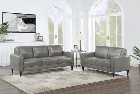 Ruth Gray Upholstered Track Arm Faux Leather Living Room Set by Coaster at Eve Furniture