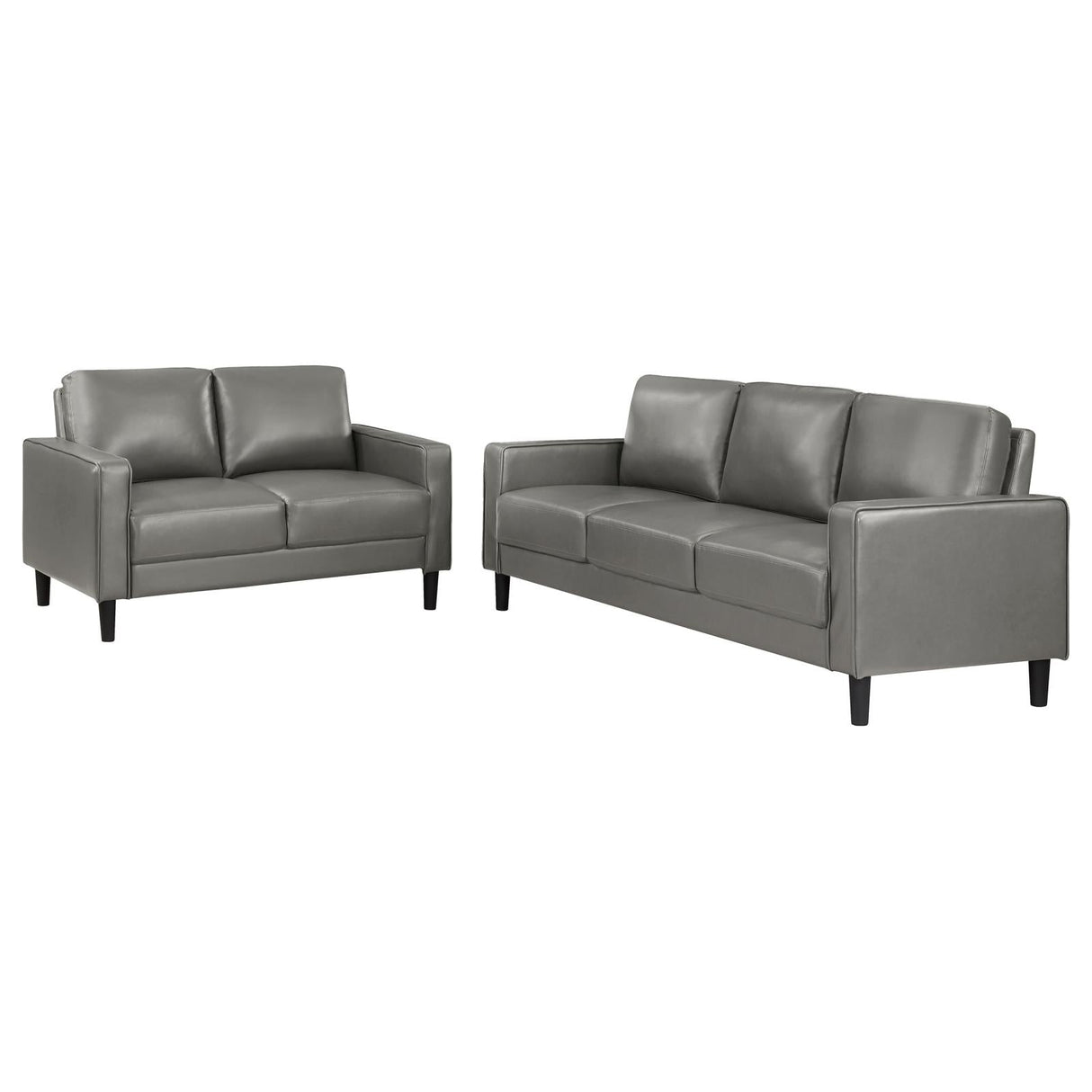 Ruth Gray Upholstered Track Arm Faux Leather Living Room Set by Coaster at Eve Furniture